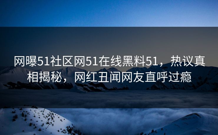 网曝51社区网51在线黑料51，热议真相揭秘，网红丑闻网友直呼过瘾