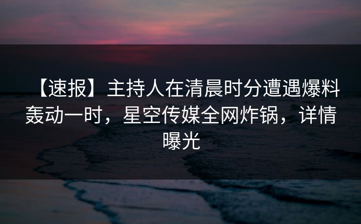 【速报】主持人在清晨时分遭遇爆料 轰动一时，星空传媒全网炸锅，详情曝光