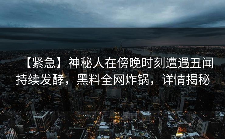 【紧急】神秘人在傍晚时刻遭遇丑闻持续发酵，黑料全网炸锅，详情揭秘